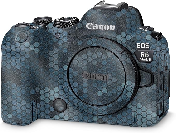 Glossy Glitter Camera Skin Compatible with Canon EOS R6 Mark II Camera (2022) - Blue Hexa Camo - Premium 3M Vinyl Protective Wrap Decal Cover - Easy to Apply | Crafted in The USA by MightySkins
