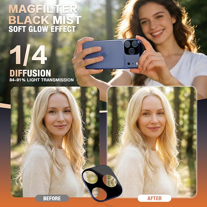 MagFlter Lens Filter Kit for iPhone 17 Pro/Max, 2-in-1 CPL, ND32 & Black Mist Photography Set, Premium Optical Glass, Cinematic Content Creation, Silver (17 Pro Lens Filter, Black Mist Blue)