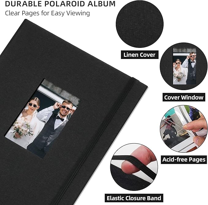 Vienrose Mini Polaroid Photo Album Book 208 Photos 2x3 Inch Pictures for Fujifilm Instax Mini 7s 8 9 11 25 26 40 50s 90 Evo Z2300 Instant Camera, Polaroid Snap Black 1 Pack