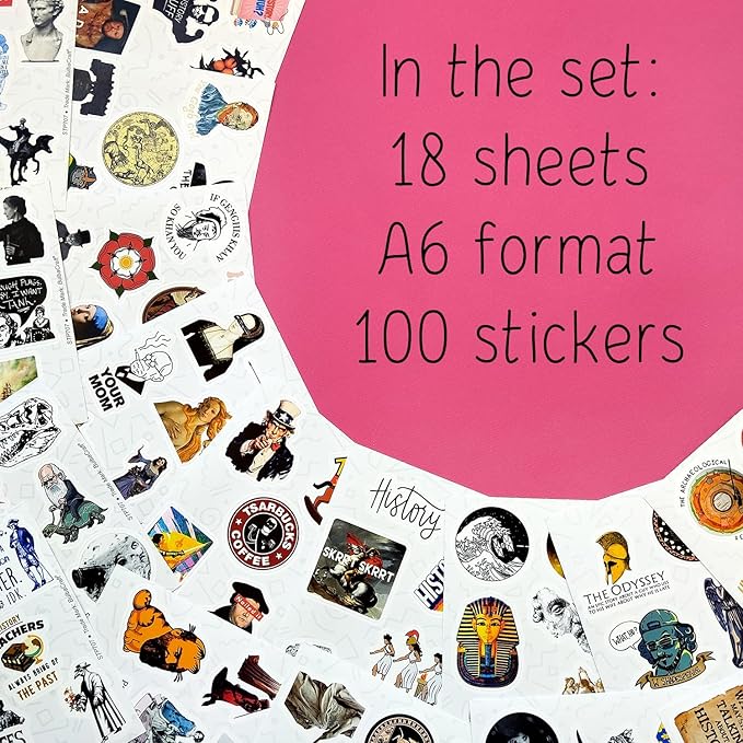 BulbaCraft 100Pcs Funny History Stickers, History Nerd Stickers, Gifts for Women & Men