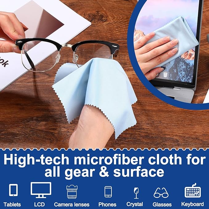 Frienda 50 Pcs Microfiber Cleaning Cloth for Glasses 6x7 Inch Lens Eyeglasses Cleaning Cloth Sunglasses Electronics Glasses Optical Cleaner Wipes Bulk for Camera Lens Eyeglass Screen(Blue)