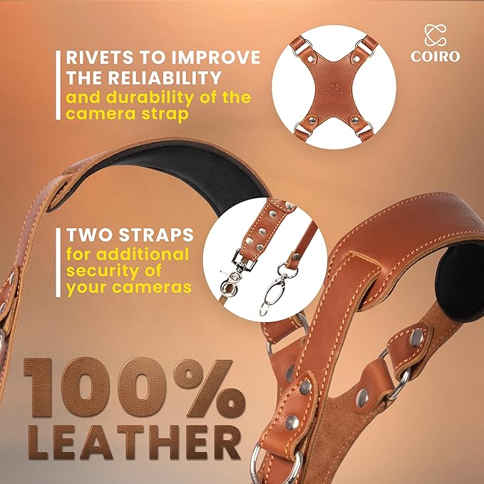 C Coiro Camera Harness for 2 Cameras Dual Shoulder Leather Camera Strap for DSLR/SLR, Camera Straps for Photographers