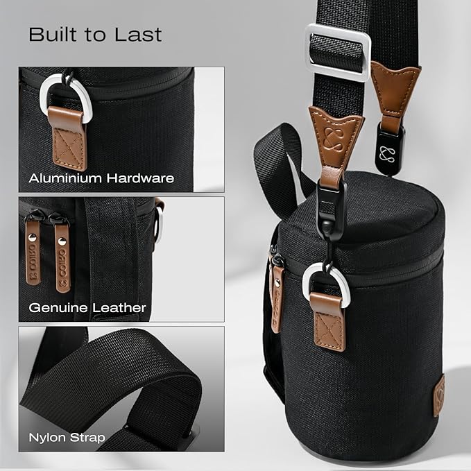 C Coiro Premium Camera Lens Case with Quick Release Strap, Water Resistant Protective Lens Pouch for DSLR Camera, 2 Size L and M, Compatible for Canon, Nikon, Sony, Pentax, Olympus