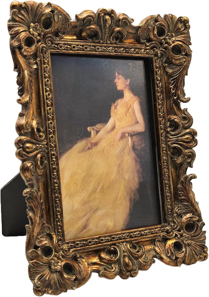 CISOO 4x6 Vintage Picture Frame Antique Ornate Bronze Gold Photo Frame, for Table Top and Wall Display, Decorative Floral Design Retro Home Decor, Photo Gallery Art