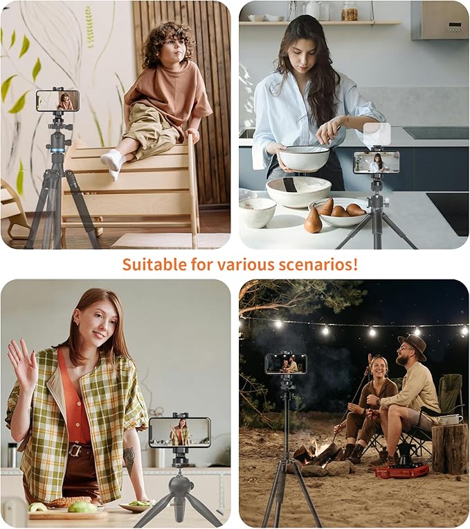 Phone Mount for Tripod, Universal Tripod Mount Adapter with Cold Shoe, 360° Rotates Adjustable Cell Phone Clip Clamp Holder with 1/4" Screw, Compatible with iPhone/Android/4”-7” Phone