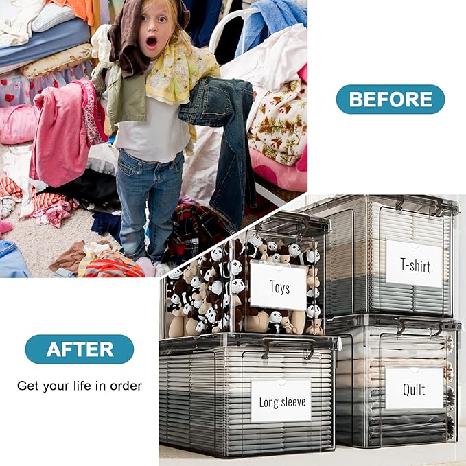 40 Pack 4" x 6" Index Card Pockets with Top Open Self-adhesive Index Card Holders Clear Plastic Labels Holders for Storage Bins, Organizing