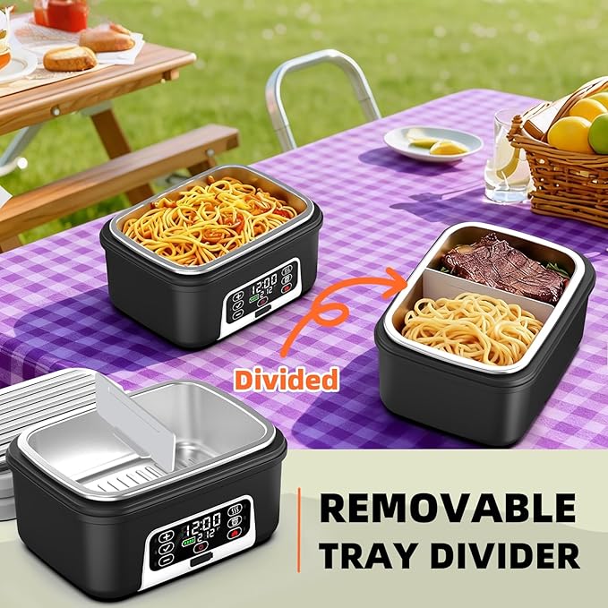XL 6.3-Cups Cordless Electric Heated Lunch Box for Adults, 20000mAh Rechargeable Battery Powered Smart Self Heating Lunchbox for Men Women, 100W Food Warmer for Trucks Driver Travel Office Worker
