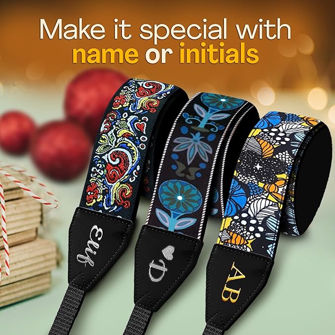 Art Tribute Camera Strap for All DSLR and Mirrorless Cameras. Add Your Name Or Initials Make It a Personalized Gift