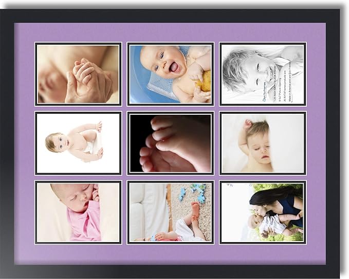 Art to Frames Double-Multimat-1048-805/89-FRBW26079 Collage Photo Frame Double Mat with 9-5x7 Openings and Satin Black Frame