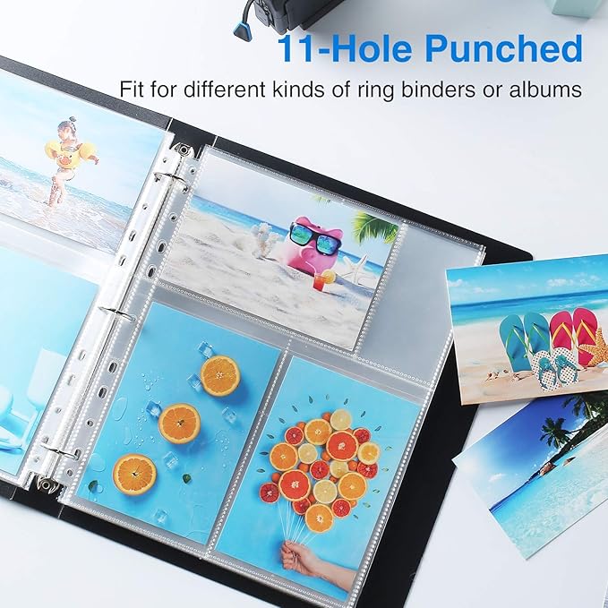 Sooez 30 Pack 4x6 Photo Sleeves for 3 Ring Binder (180 Pictures), Heavy Duty Plastic Album Refill Pages, Clear Archival Sheets