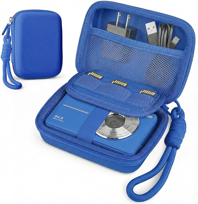 Digital Camera Case for CAMKORY/KODAK PIXPRO FZ45/FZ55/Canon IXUS 285 HS/AbergBest/Sony DSCW800/DSCW830 - Small Travel Compact Camera Holder with Mesh Pocket for SD Card & Accessories (Royal Blue)