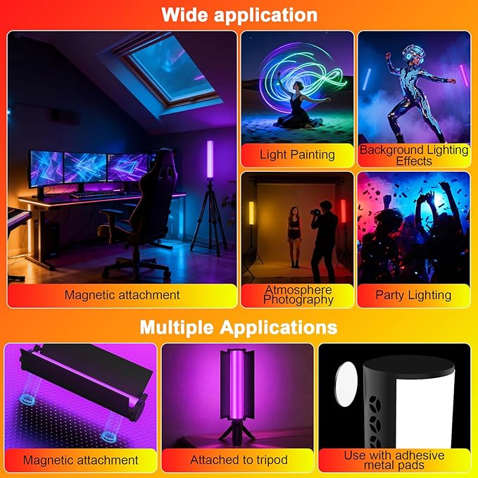 Magnetic RGB Light Wand, Handheld LED Video Light Stick with Diffuser, 1800–9000K CCT & 360° Full Color, CRI95+, Type-C Rechargeable Tube Light for TikTok YouTube Vlog Live Streaming