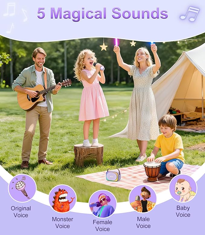 TiMOVO Mini Karaoke Machine, Portable Bluetooth Speaker with 2 Wireless Microphones and LED Lights, Birthday Gifts for Family Home Party, Purple