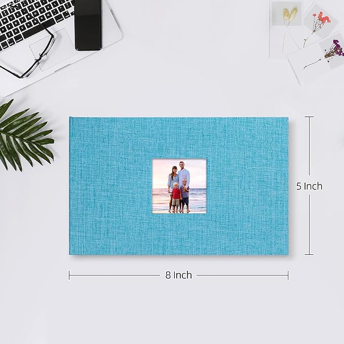 Mublalbum Small Photo Album 4x6 100 Photos Linen Cover Picture Book with Horizontal Pockets for Wedding Family Anniversary and Baby (Blue)
