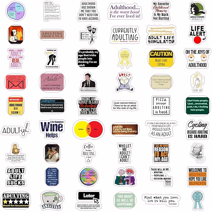 BulbaCraft 100Pcs Funny Adulting Stickers, Adulting is Hard Stickers, Funny Decals for Adults, Adult Reward Decals, Gifts for Women & Men