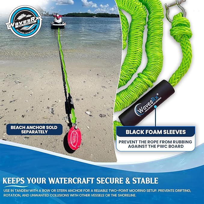 WAVESRX AnchorMate Bungee Line | Boat Bungee Dock Lines for Boats, PWCs & Kayaks | Absorbs Shock from Swells & Wind, Prevents Anchor Dislodging | Perfect for Anchoring, Mooring & Tethering