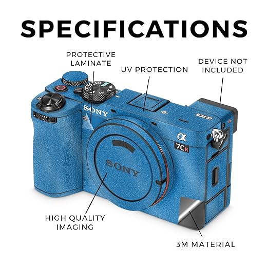 Glossy Glitter Camera Skin Compatible with Sony Alpha 7CR Camera (2023) - Solid Blue - Premium 3M Vinyl Protective Wrap Decal Cover - Easy to Apply | Crafted in The USA by MightySkins
