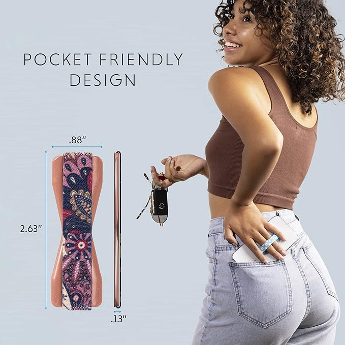 LOVEHANDLE Phone Grip for Most Smartphones and Mini Tablets, Rose Paislies Design Colored Elastic Strap with Mauve Rose Base, LH-01RosePaislies