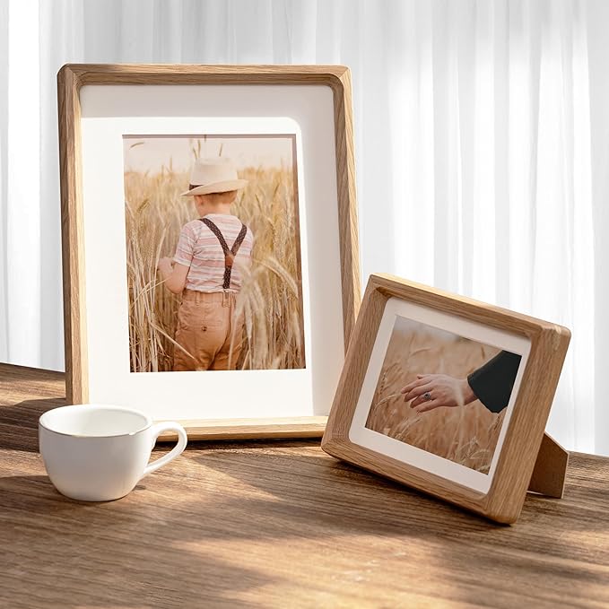 4x6 Picture Frame, USA-Sourced Natural Oak Wood Photo Frame with Tempered Glass, Handcrafted Rounded Corner 4 x 6 Wooden Frame Matted to 3.5x5 Photos, Wall or Tabletop Display