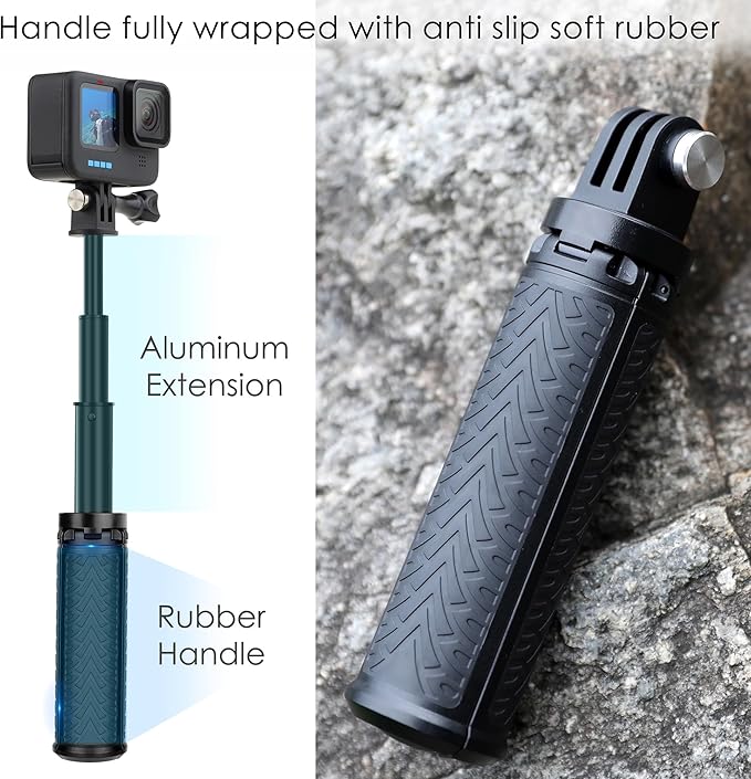 YALLSAME Mini Selfie Stick Tripod for GoPro Hero 13 12 11 10 9 8, Portable Handle Grip Action Camera Selfie Stick for DJI Osmo Action 6/5 Pro/4/AKASO Brave EK7000, Extension Pole Tripod for GoPro Max