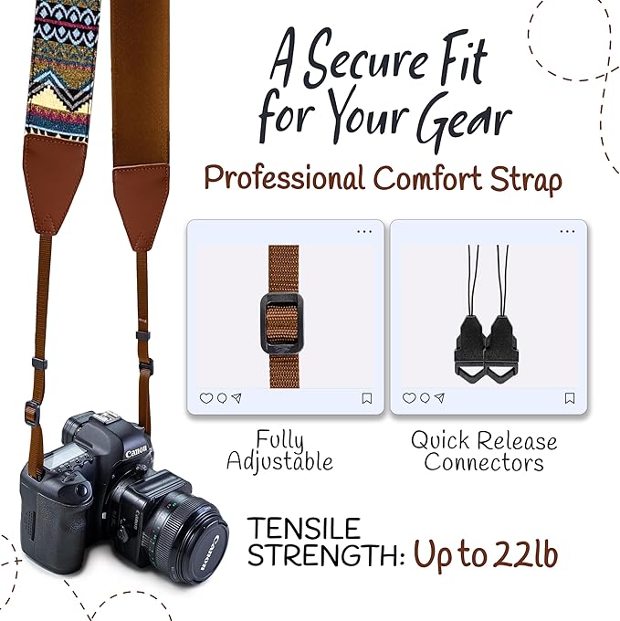Art Tribute Camera Strap for All DSLR and Mirrorless Cameras. Add Your Name Or Initials Make It a Personalized Gift