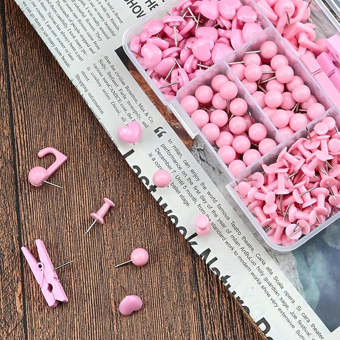 260 Pcs Push Pins Set 5 Styles Pink Thumb Tacks Cute Push Pins for Bulletin Board, Cork Board