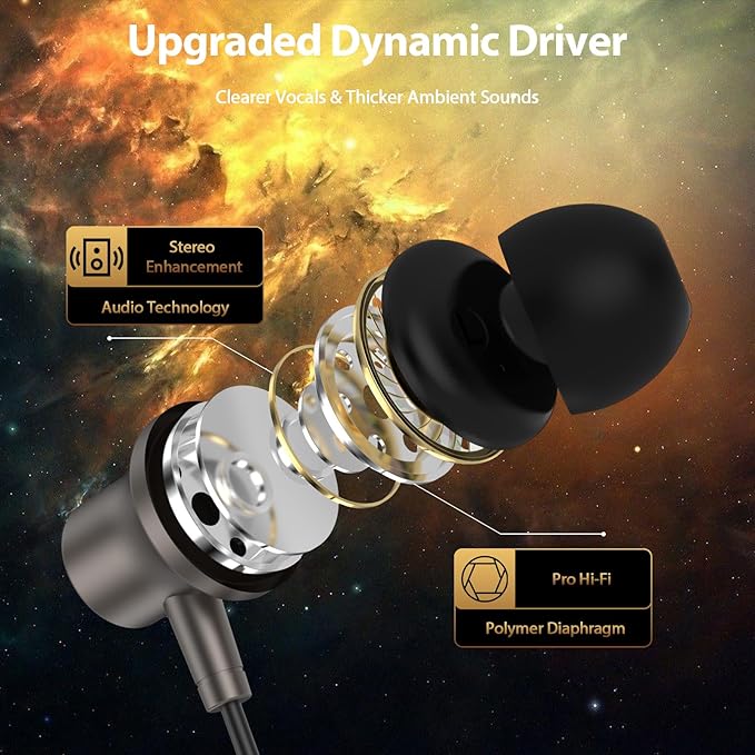 Jiunai Headphones USB C Wired Earbuds for iPhone 17 Pro Max 16 15 Mic in Ear Magnetic S M L Ear Tip Noise Isolated Volume Control Corded Type C Earphone for iPad Pro M5 Air for Galaxy S26 Gun Metal