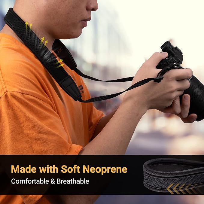 JJC Mirrorless Camera Neck Strap Shoulder Belt for Sony ZV-E10 A7C A6600 A6500 A6400 A7 IV III A7R V IV A7S III A9 II Fujifilm X-T5 X-T4 X-T30 II Nikon Z30 Z50 Canon M50 M6 M5 Mark II -Black