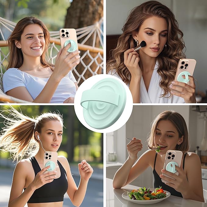 Magnetic Phone Grip Ring Holder, Liquid Silicone Magnet Cell Phone Grip Finger Loop, Compatible with Magsafe, Back of Phone for iPhone 17/16/15/14/13/12 Series, Mint Green