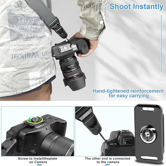 FIEIL Camera Shoulder Strap with Quick Release Plate, 1.5''Wide Universal Camera Neck Strap, Smooth and sturdy, Equipped with Comfortable Silicone Shoulder Pad for Photographers(Silver Gray)