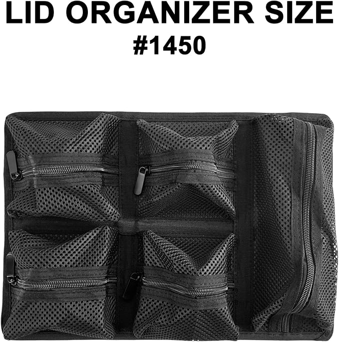 LAFENLIN UPGRADED Lid Organizer for Pelican 1450 Case [No Tools, Max Space] - 5-Pocket Thick Mesh for Photographers & Divers, Secures Camera Gear & Tools in Hard Cases, Hook & Loop Mount (No Screws)