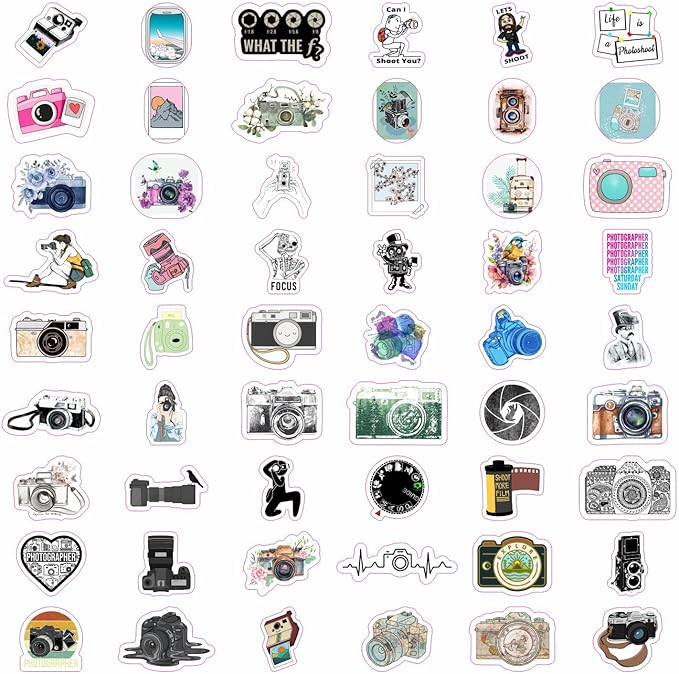 BulbaCraft 100Pcs Photography Stickers, Camera Stickers for Water Bottles, Laptop, Scrapbooking, Planners — Photographer Gifts Women, Camera Gifts for Photographers Women & Men