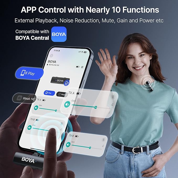 BOYA BOYALINK 2 A2 (2TX+3RX Adapter) Wireless Lavalier Microphone for iPhone Camera Android, Clip on Mic, 48 KHz 24 Bit, 6mm Mic, 1000ft, Noise Cancelling, Mini Lapel Mic USB-C/Lightning/3.5mm TRS
