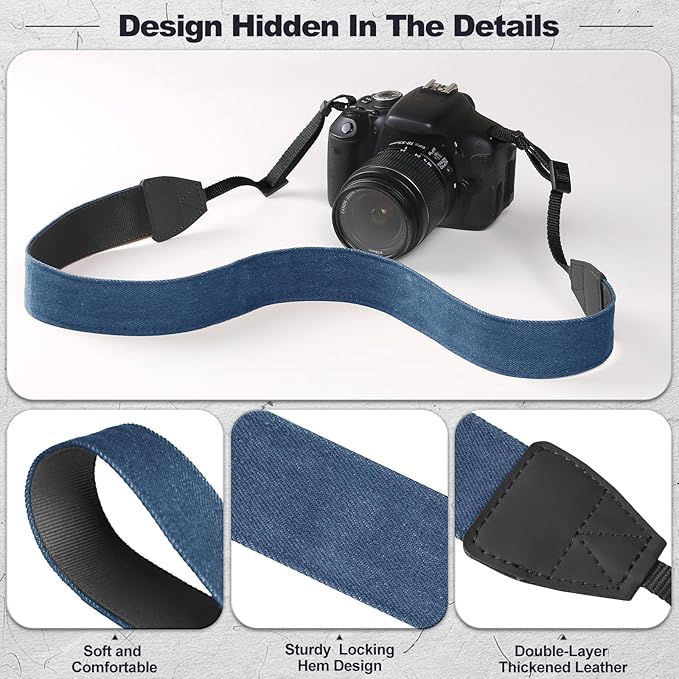 Universal Camera Strap - Camera Neck Strap, Adjustable Shoulder Straps Compatible with Canon, Fujifilm, Nikon, Olympus, Panasonic and other SLR and mirrorless cameras - Blue