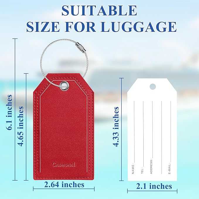Luggage Tag & Initial Baggage Tags for Suitcases Leather Bag Tags for Backpacks Handbag School Instrument with Name ID Label Travel Essentials, Unique Fun Deep Red Personalized Luggage Tags 2 Pack