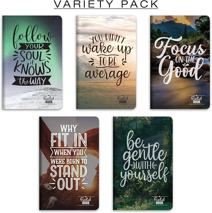 Elan Publishing Company Field Notebook/Pocket Journal - 3.5"x5.5" - Photo Inspiration Covers - Lined Memo Book - Pack of 5