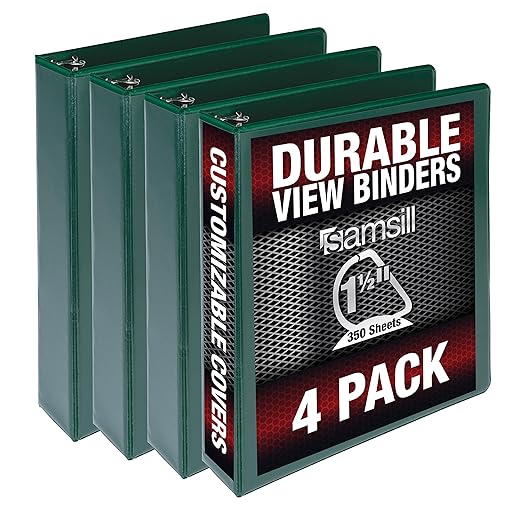 Samsill Durable 1.5 inch 3 Ring Binder, Made in USA, D Ring Binder, FSC 100% Recycled Chipboard, Green, 4 Pack
