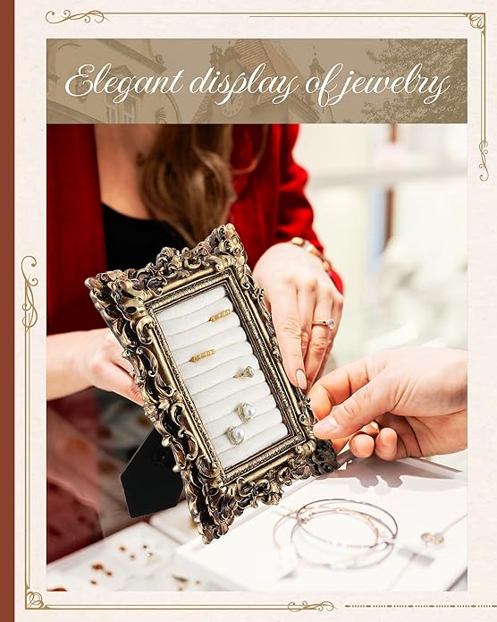 Jewelry Display Stand Vintage Necklace Organizer Ring Holder Earring Tray Resin Jewelry Photography Props Frame with Velvet Backing for Gifts