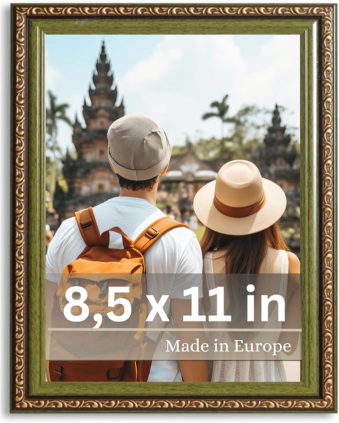 VictoR Picture Frame Chagall 8,5x11 Brown Green - Vintage Picture Frames with Shutterproof Acrylic Glass - 8,5 x 11 Photo Frame - Brown Picture Frames - Antique - only for hanging