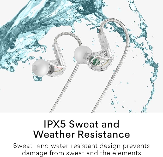 MEE Audio M6 Sport USB-C Wired Earbuds with Memory Wire Earhooks, Headset with Mic & 3-Button Remote for iPhone 15, iPad, Other USB Type C Devices; in Ear Headphones for Running/Gym/Workouts, Clear