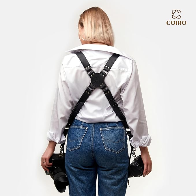 C Coiro Camera Harness for 2 Cameras Dual Shoulder Leather Camera Strap for DSLR/SLR, Camera Straps for Photographers
