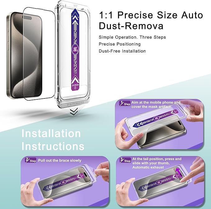 SHANG PIN JIA 2 Pack Screen Protector Tempered Glass for iPhone 16 Pro Max 6.9-Inch Auto Dust Removal, No Bubbles, High Definition Clear, Easy Installation