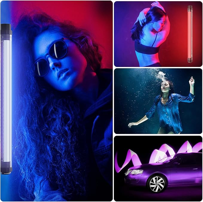 Handheld Photography Light Professional LED Video Light Wand 12 Lighting Mode, Stepless Dimming,CRI≥95 IP68 Waterproof with10400mAH Rechargeable Battery 3000k 5750k RGB Colorful Stick