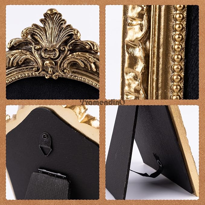 Framendino, Gold Resin Jewelry Display Stand Frame Organizer Vintage Velvet Storage Box for Necklace Earring Photography Props Women Gifts