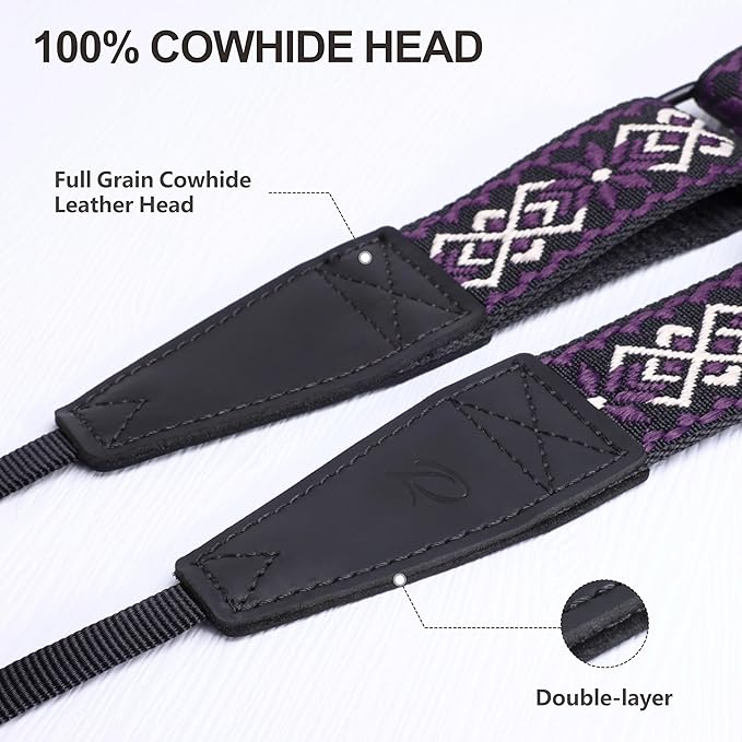 Padwa Lifestyle Adjustable Camera Strap - 1.5" Top Layer Cowhide Head Camera Straps for Photographers, Cotton Adjustable Neck Shoulder & Crossbody Strap Quick Release for All Cameras and Binoculars