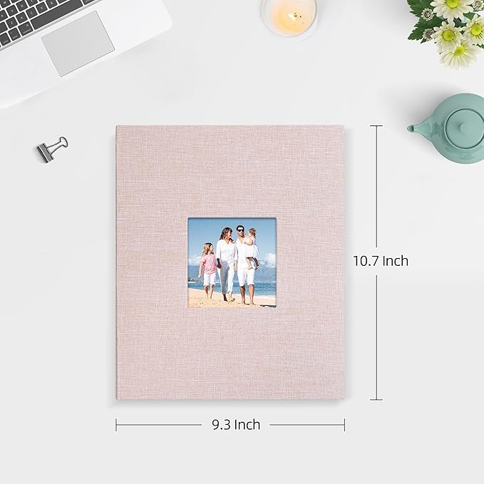 Mublalbum 2 Pack Small 8x10 Photo Album 2 Pack Linen Cover with Display Window Mini Picture Book Each Holds 52 Vertical Pockets for Artwork Postcards or Pictures Storage (Beige)