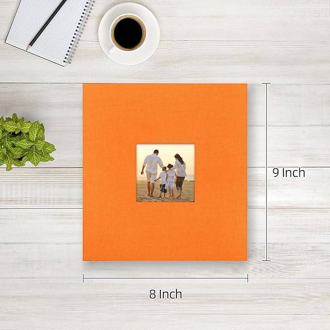 potricher Small Photo Album 4x6 200 Photos Linen Cover Picture Photo Book for Family Wedding Anniversary Baby Vacation (Orange,200 Pockets)