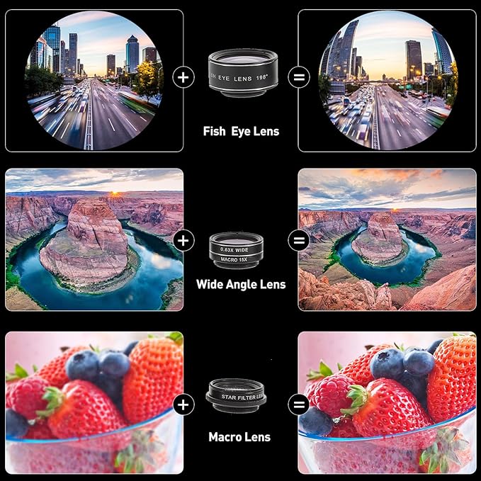 Housoutil 10-in-1 Smartphone Camera Lens Kit, Wide Angle Macro Fisheye Zoom Lens Set for Mobile Phones, High-Definition Photo Video Accessories, Compatible with Most Cell Phones