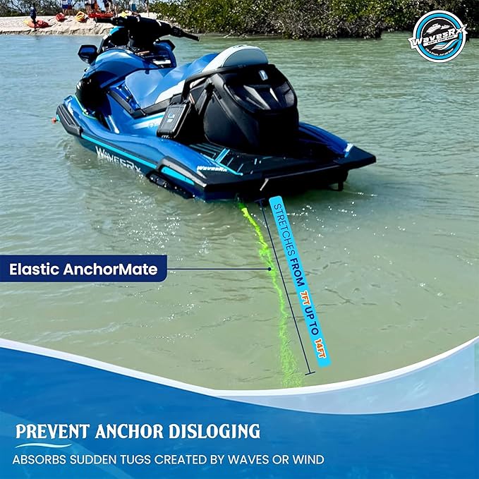 WAVESRX AnchorMate Bungee Line | Boat Bungee Dock Lines for Boats, PWCs & Kayaks | Absorbs Shock from Swells & Wind, Prevents Anchor Dislodging | Perfect for Anchoring, Mooring & Tethering
