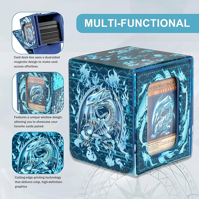 Card Deck Box for YGO MTG Deck Box 110+ Double Sleeved Cards Storage Box Trading Games Leather Storage Box with CardDivider,LaserCard,CardHolder (White Dragon)